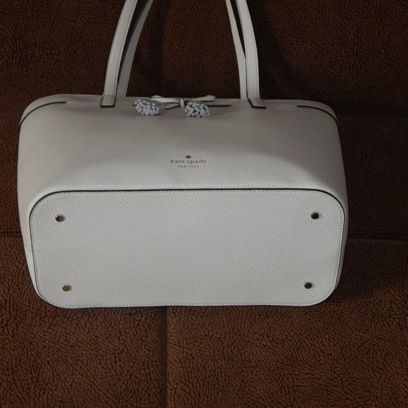 NWT Kate Spade Hayes Pebbled Leather MD Top Zip Off White Carryall Tote Bag - Picture 8 of 10